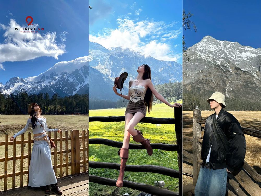 Tại độ cao 3200m, du khách có thể chụp ảnh với núi Ngọc Long phía sau 